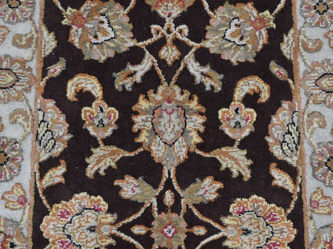 2'7" x 15'9" New Hand Knotted Brown Wool & Silk Runner Oriental Rug - MOA10287656