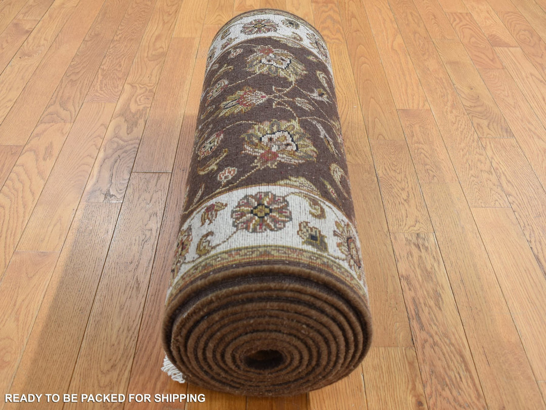 2'7" x 15'9" New Hand Knotted Brown Wool & Silk Runner Oriental Rug - MOA10287656