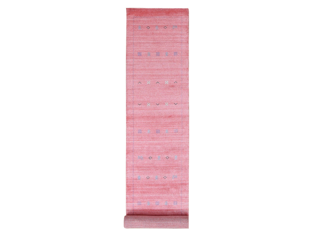 2'8" x 13'6" New Hand Knotted Pink Wool & Silk Runner Oriental Rug - MOA10287659