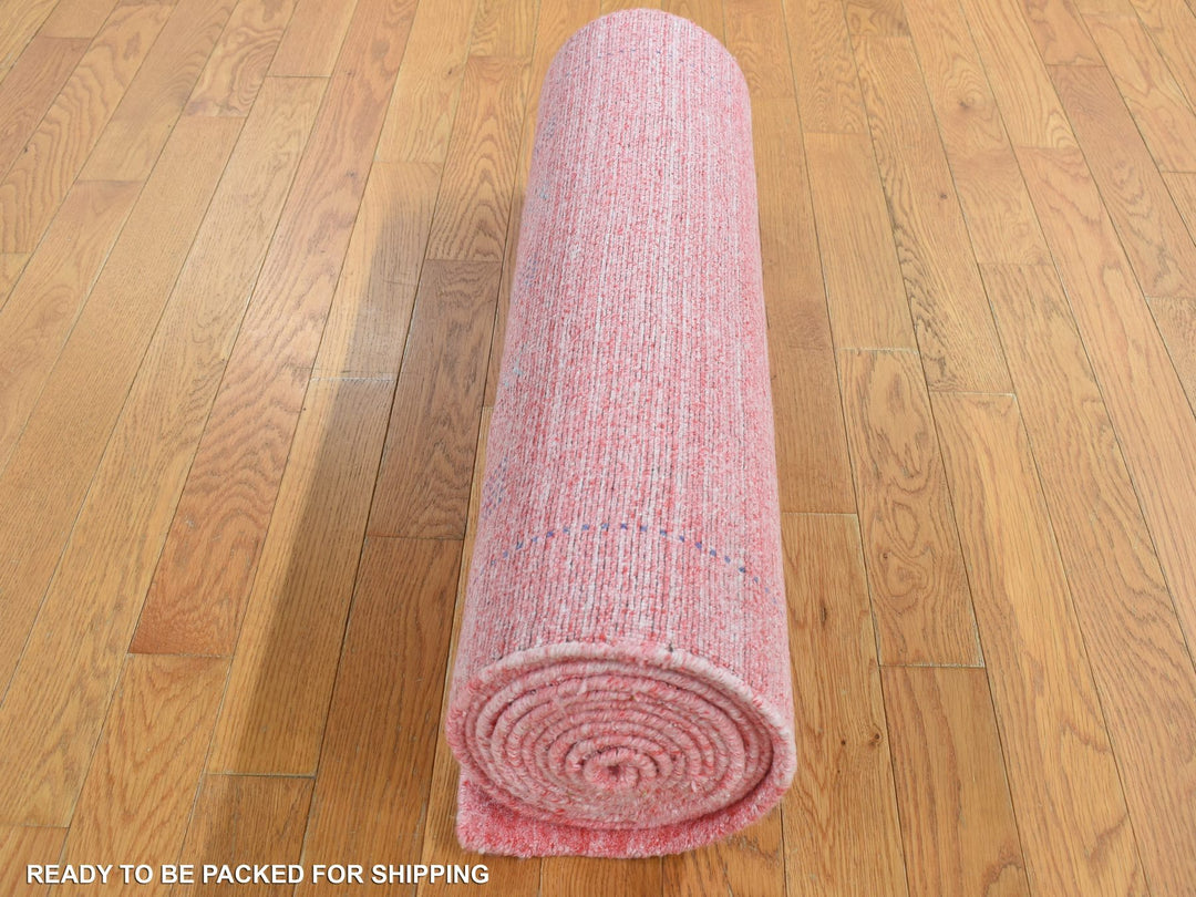 2'8" x 13'6" New Hand Knotted Pink Wool & Silk Runner Oriental Rug - MOA10287659