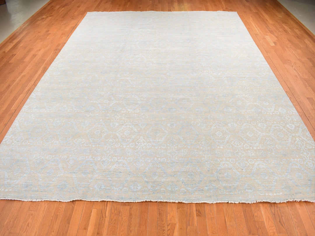 11'10" x 15'0" New Hand Knotted Brown Wool & Silk Rectangle Oriental Rug - MOA10287663