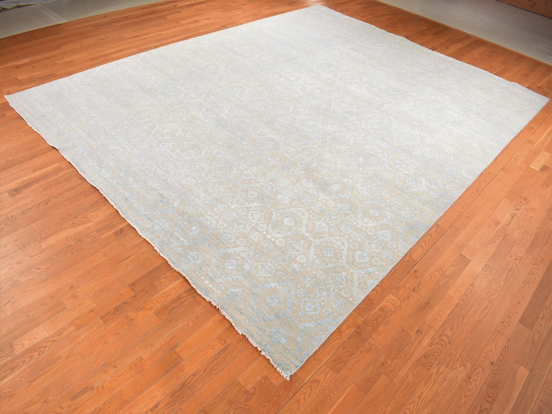 11'10" x 15'0" New Hand Knotted Brown Wool & Silk Rectangle Oriental Rug - MOA10287663