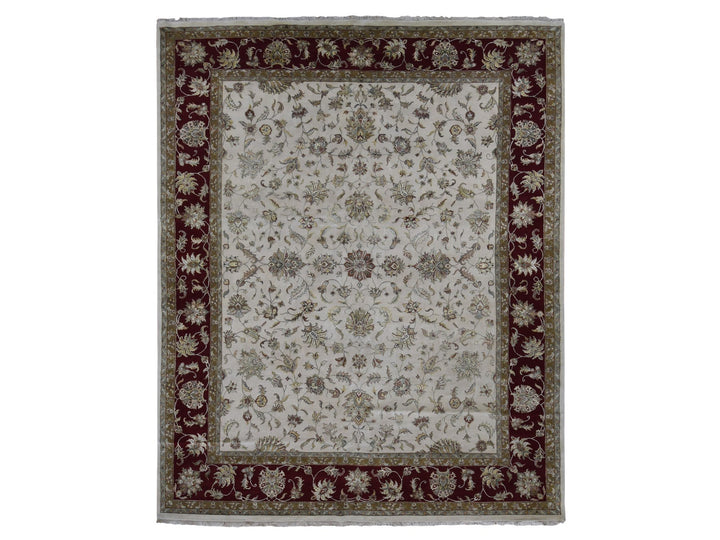12'0" x 15'3" New Hand Knotted Ivory Wool & Silk Rectangle Oriental Rug - MOA10287665