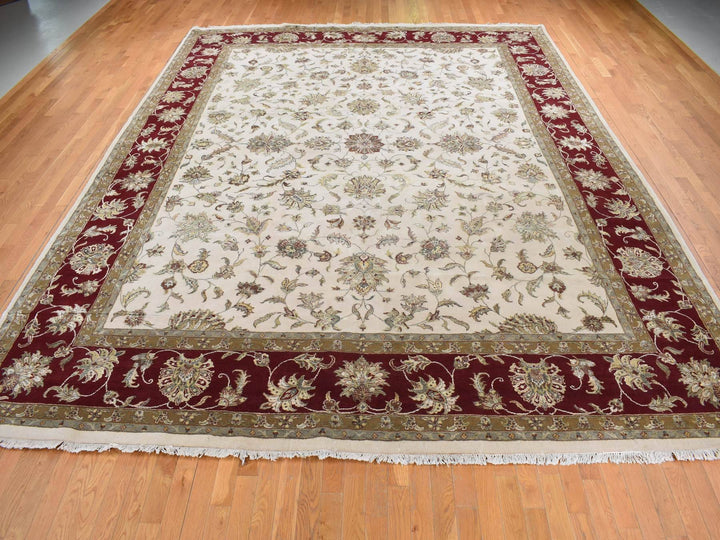 12'0" x 15'3" New Hand Knotted Ivory Wool & Silk Rectangle Oriental Rug - MOA10287665