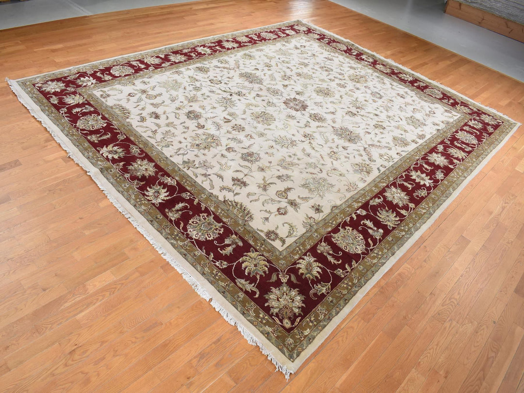 12'0" x 15'3" New Hand Knotted Ivory Wool & Silk Rectangle Oriental Rug - MOA10287665