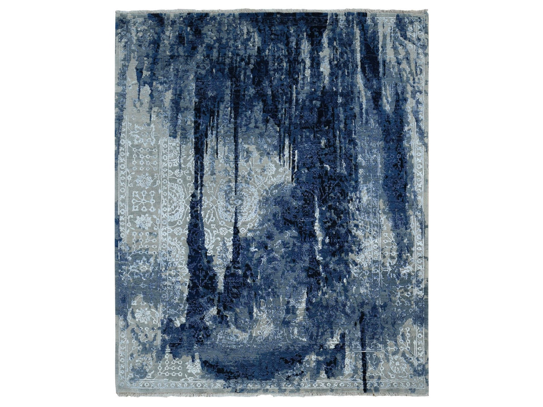 9'9" x 10'0" New Hand Knotted Blue Wool & Silk Square Oriental Rug - MOA10287668