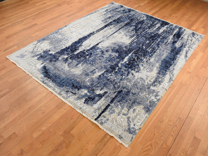 9'9" x 10'0" New Hand Knotted Blue Wool & Silk Square Oriental Rug - MOA10287668