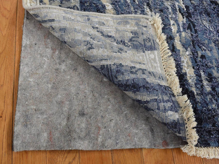 4'0" x 8'0" New Hand Knotted Blue Wool & Silk Runner Oriental Rug - MOA10287677
