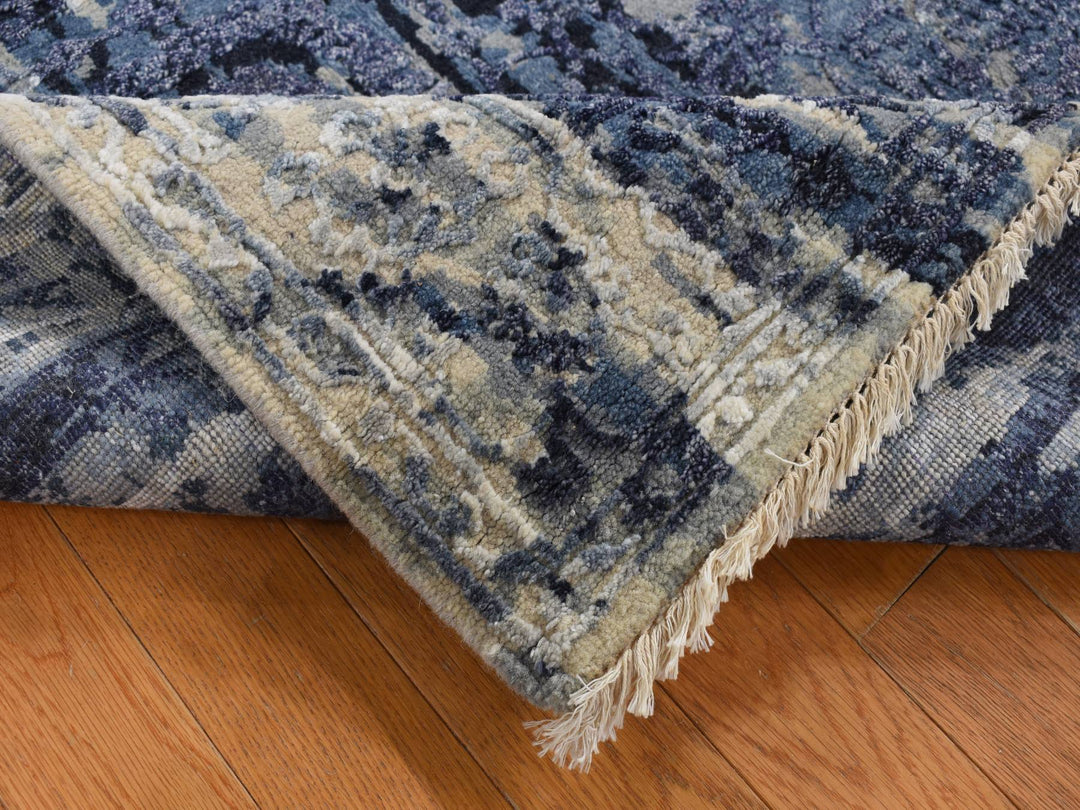 4'0" x 8'0" New Hand Knotted Blue Wool & Silk Runner Oriental Rug - MOA10287677