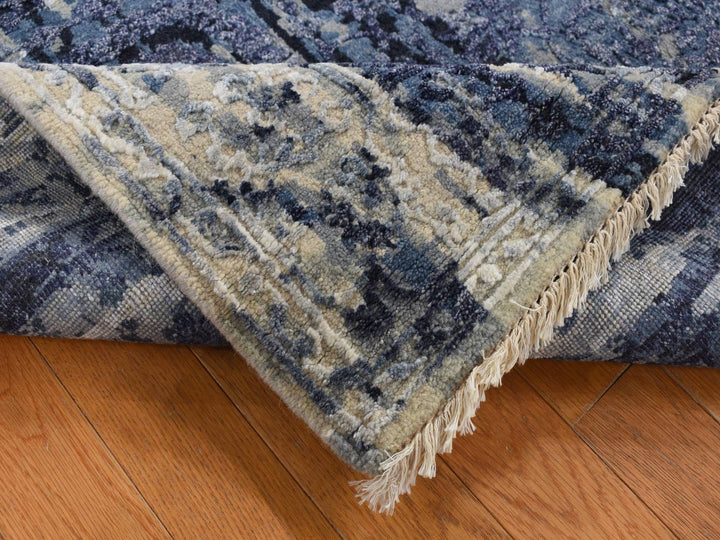 4'0" x 8'0" New Hand Knotted Blue Wool & Silk Runner Oriental Rug - MOA10287677