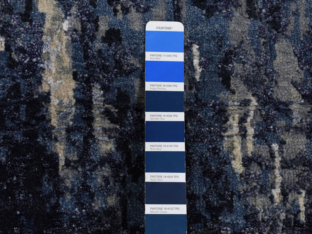 4'0" x 8'0" New Hand Knotted Blue Wool & Silk Runner Oriental Rug - MOA10287677
