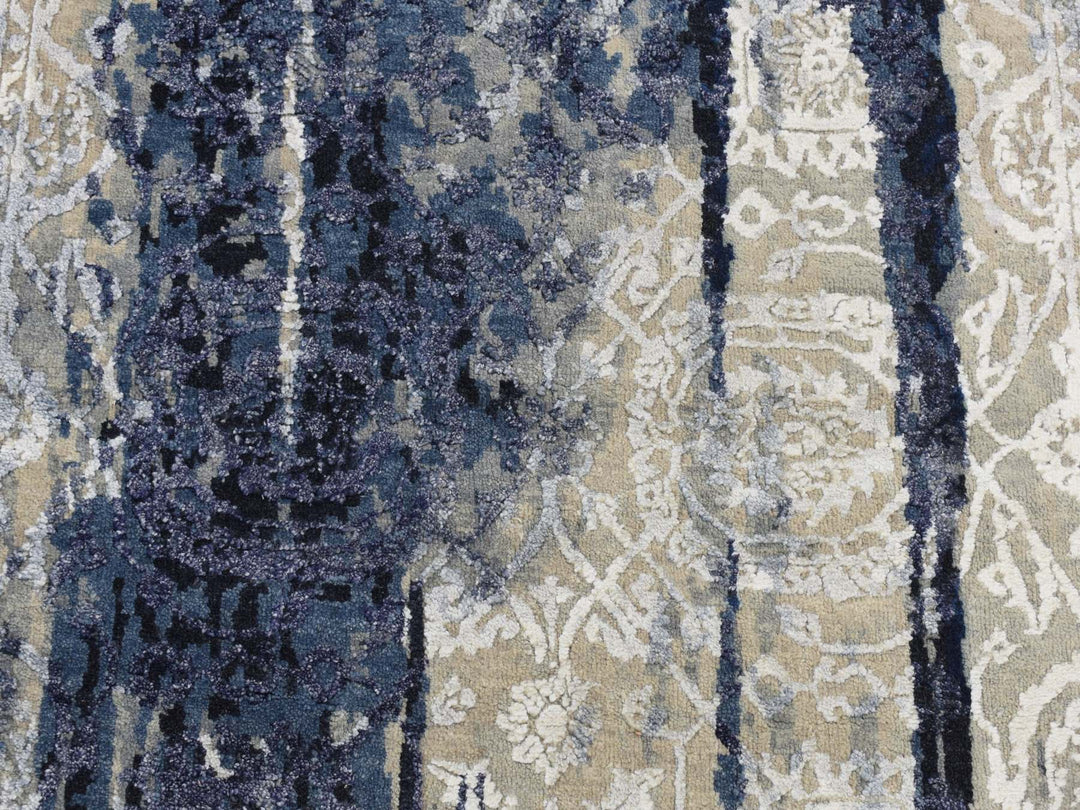 4'0" x 8'0" New Hand Knotted Blue Wool & Silk Runner Oriental Rug - MOA10287677