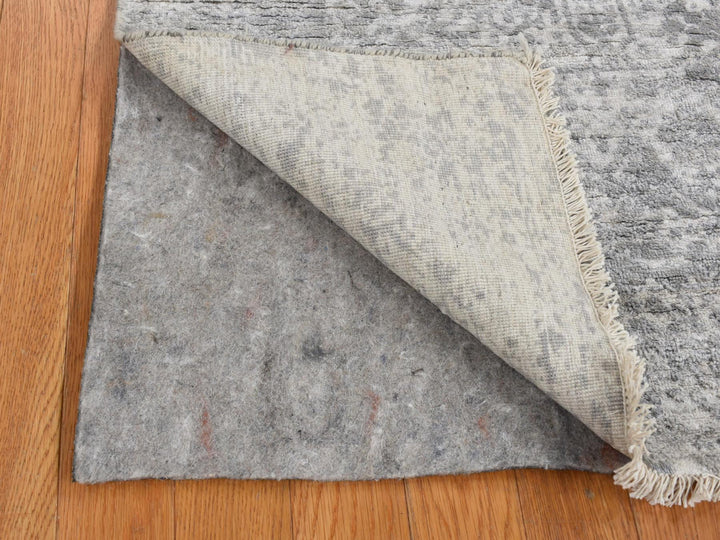 4'0" x 9'8" New Hand Knotted Grey Wool & Silk Runner Oriental Rug - MOA10287679