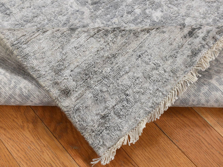 4'0" x 9'8" New Hand Knotted Grey Wool & Silk Runner Oriental Rug - MOA10287679