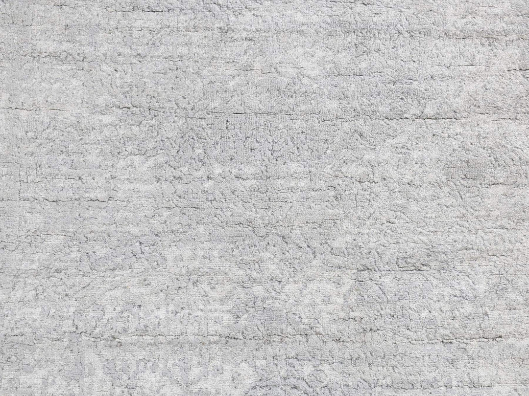 4'0" x 9'8" New Hand Knotted Grey Wool & Silk Runner Oriental Rug - MOA10287679