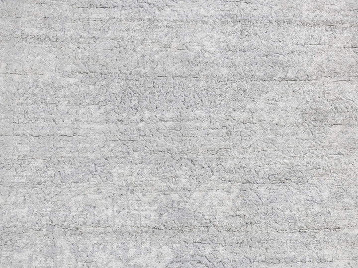 4'0" x 9'8" New Hand Knotted Grey Wool & Silk Runner Oriental Rug - MOA10287679