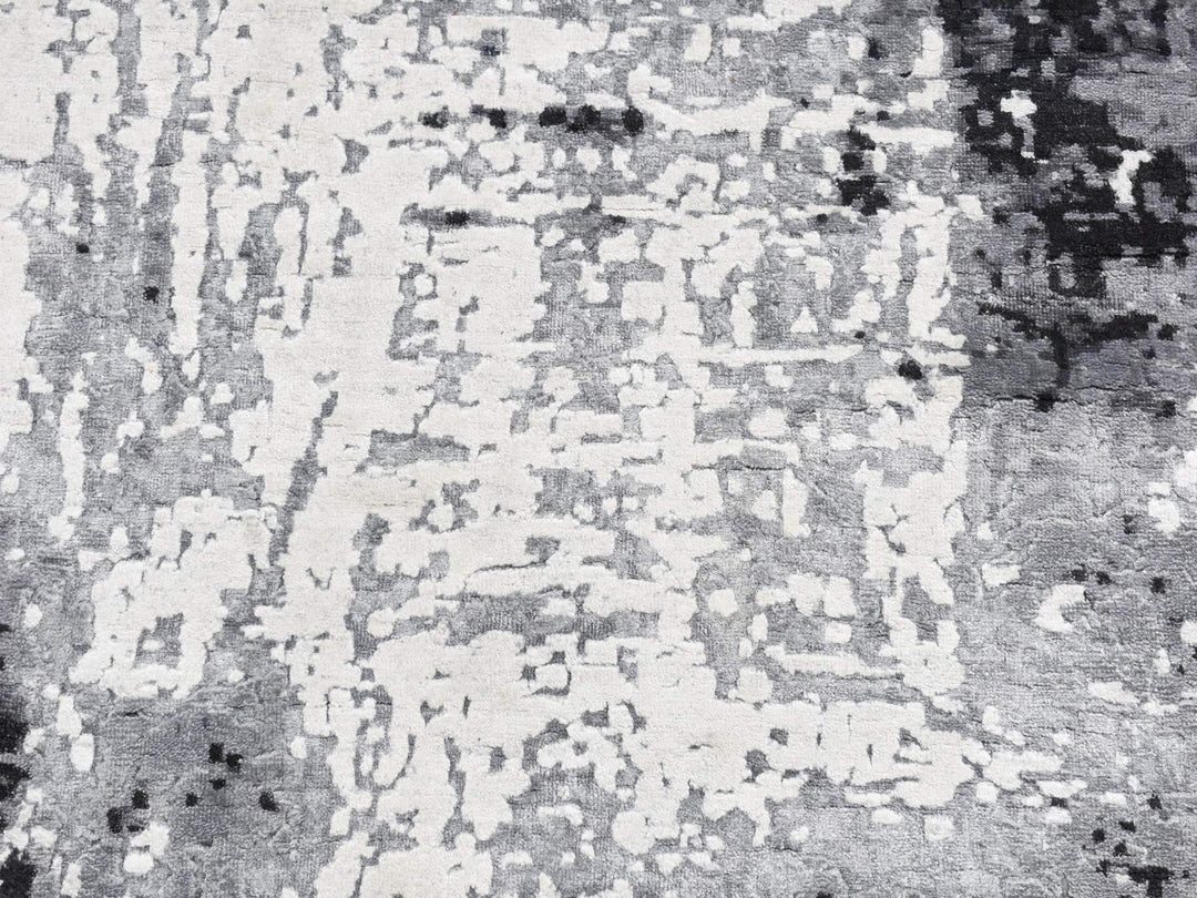 4'2" x 13'1" New Hand Knotted Grey Wool & Silk Runner Oriental Rug - MOA10287680