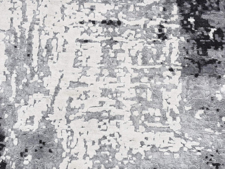 4'2" x 13'1" New Hand Knotted Grey Wool & Silk Runner Oriental Rug - MOA10287680