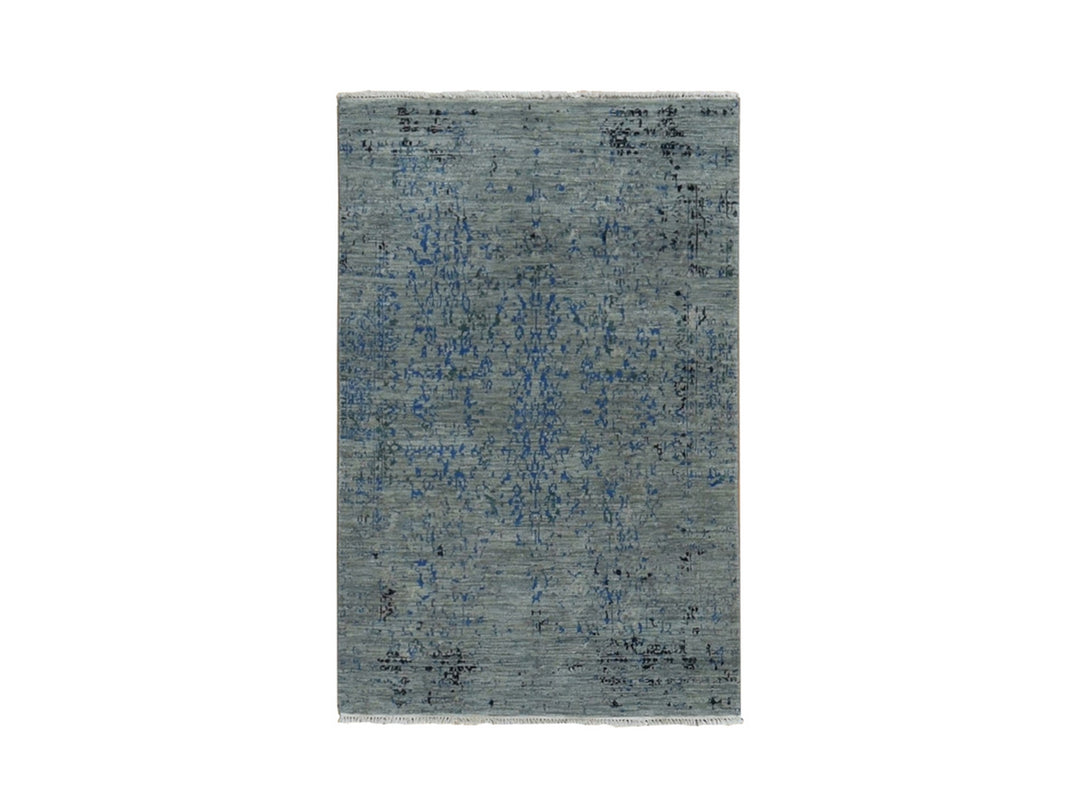 3'1" x 5'0" New Hand Knotted Grey Wool & Silk Rectangle Oriental Rug - MOA10287682
