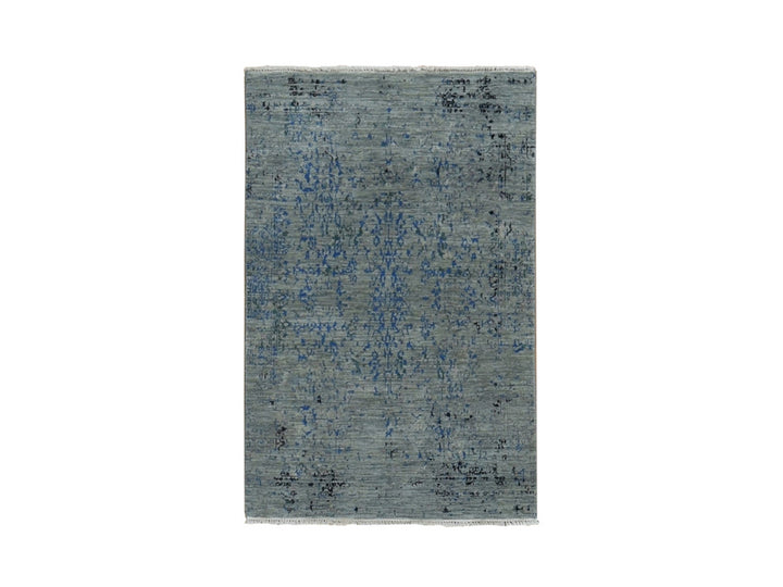 3'1" x 5'0" New Hand Knotted Grey Wool & Silk Rectangle Oriental Rug - MOA10287682