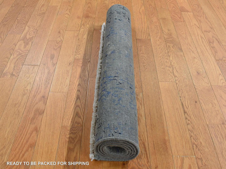 3'1" x 5'0" New Hand Knotted Grey Wool & Silk Rectangle Oriental Rug - MOA10287682