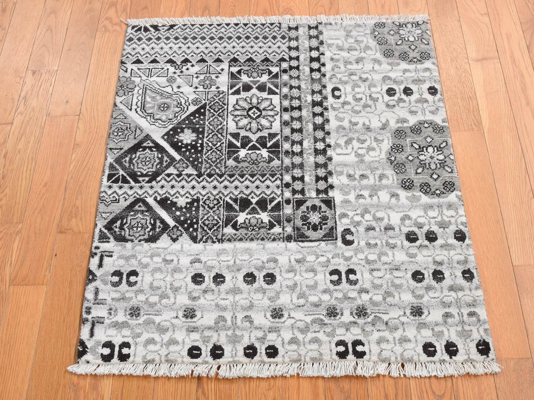 2'8" x 3'0" New Hand Knotted Grey Wool Rectangle Oriental Rug - MOA10287686