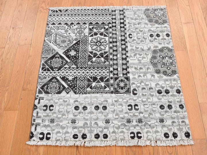 2'8" x 3'0" New Hand Knotted Grey Wool Rectangle Oriental Rug - MOA10287686