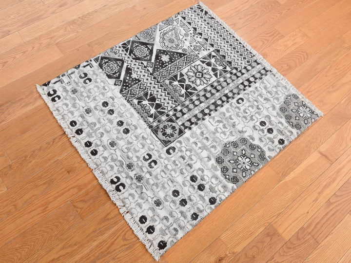 2'8" x 3'0" New Hand Knotted Grey Wool Rectangle Oriental Rug - MOA10287686