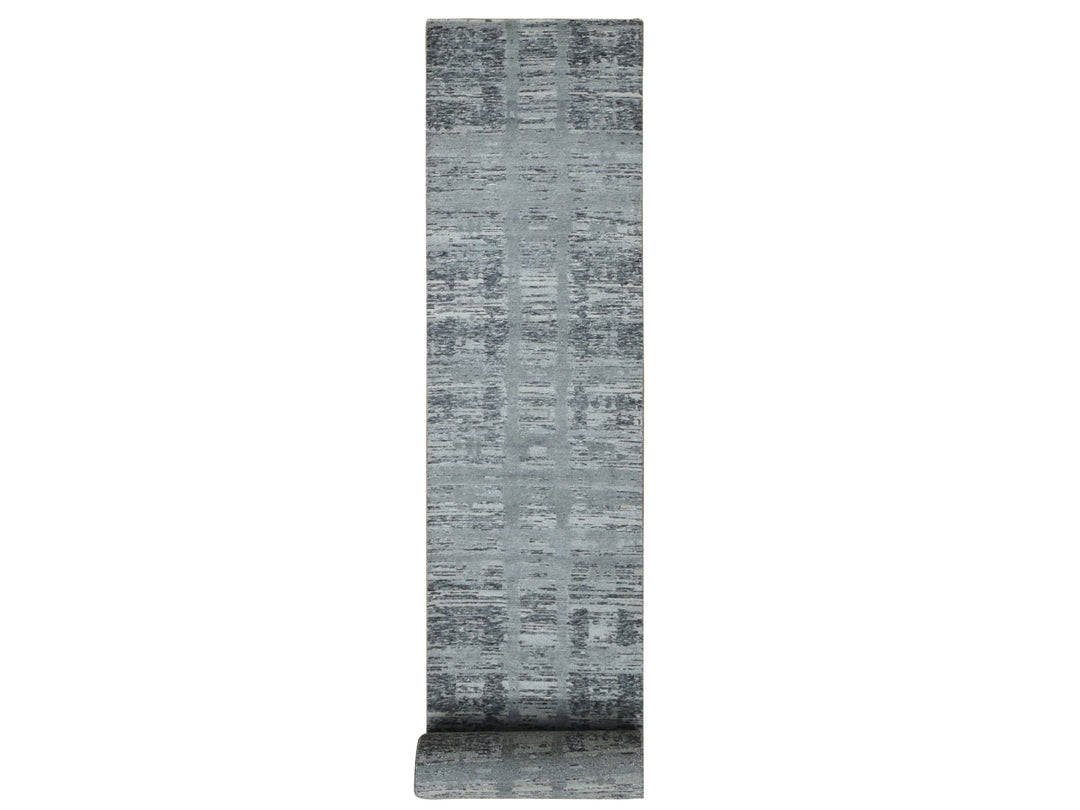 2'6" x 17'10" New Hand Knotted Grey Wool Runner Oriental Rug - MOA10287687
