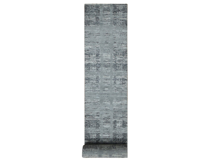 2'6" x 17'10" New Hand Knotted Grey Wool Runner Oriental Rug - MOA10287687