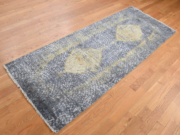 3'0" x 8'0" New Hand Knotted Grey Wool & Silk Runner Oriental Rug - MOA10287688