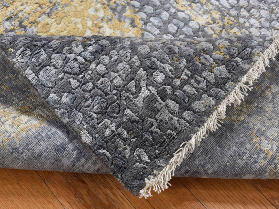 3'0" x 8'0" New Hand Knotted Grey Wool & Silk Runner Oriental Rug - MOA10287688
