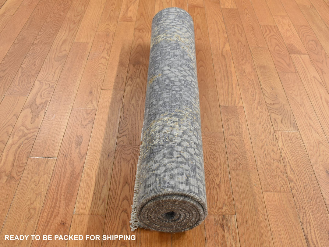 3'0" x 8'0" New Hand Knotted Grey Wool & Silk Runner Oriental Rug - MOA10287688