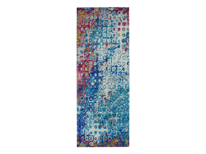 3'0" x 8'2" New Hand Knotted Blue Sari Silk Runner Oriental Rug - MOA10287689