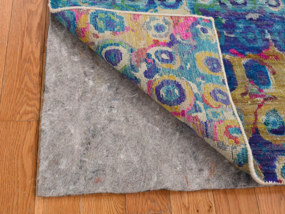 3'0" x 8'2" New Hand Knotted Blue Sari Silk Runner Oriental Rug - MOA10287689