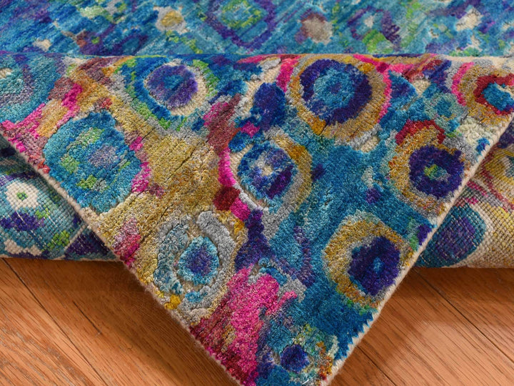 3'0" x 8'2" New Hand Knotted Blue Sari Silk Runner Oriental Rug - MOA10287689