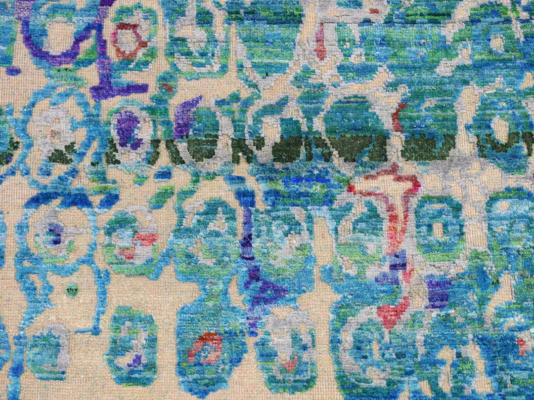 3'0" x 8'2" New Hand Knotted Blue Sari Silk Runner Oriental Rug - MOA10287689