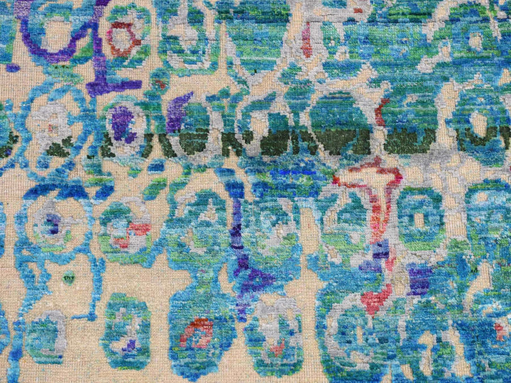 3'0" x 8'2" New Hand Knotted Blue Sari Silk Runner Oriental Rug - MOA10287689