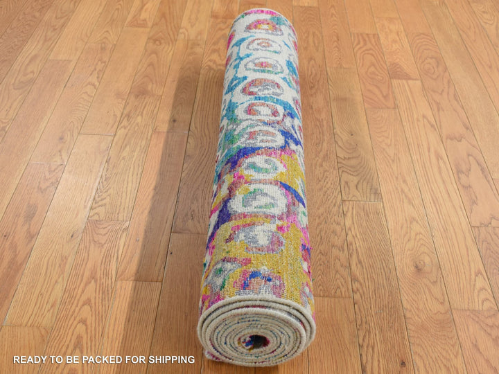 3'0" x 8'2" New Hand Knotted Blue Sari Silk Runner Oriental Rug - MOA10287689
