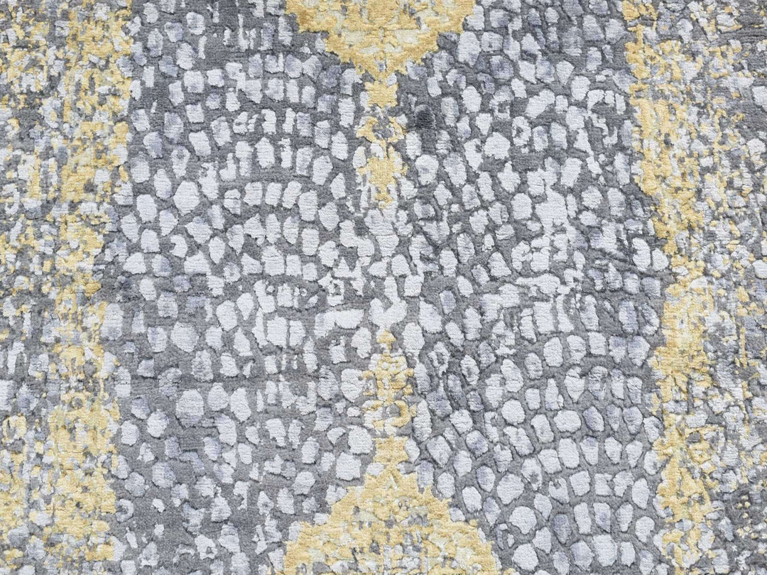 3'2" x 9'10" New Hand Knotted Grey Wool & Silk Runner Oriental Rug - MOA10287690