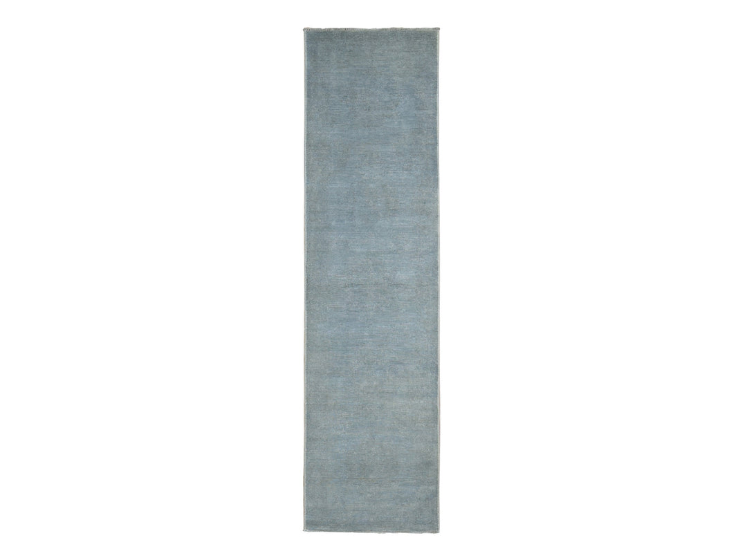 2'7" x 9'10" New Hand Knotted Grey Wool Runner Oriental Rug - MOA10287691