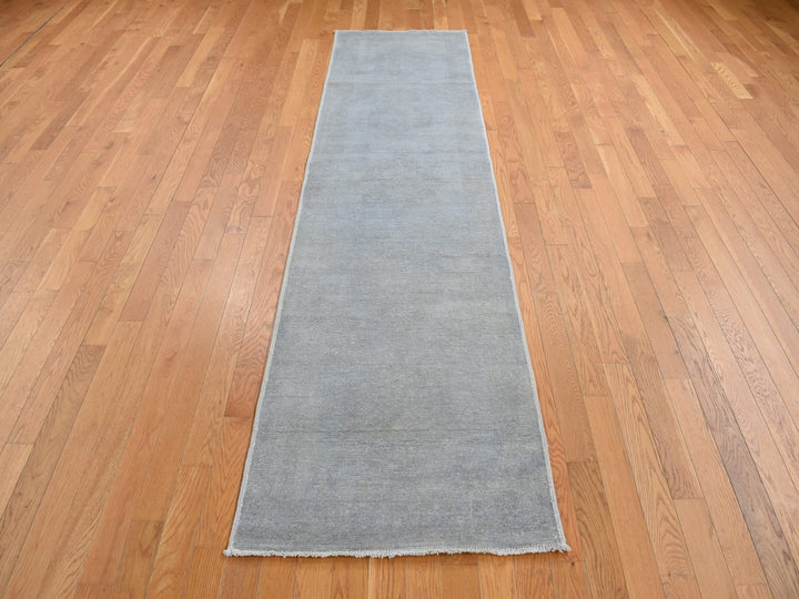 2'7" x 9'10" New Hand Knotted Grey Wool Runner Oriental Rug - MOA10287691