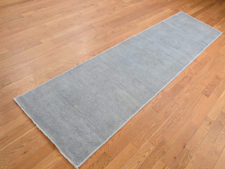 2'7" x 9'10" New Hand Knotted Grey Wool Runner Oriental Rug - MOA10287691