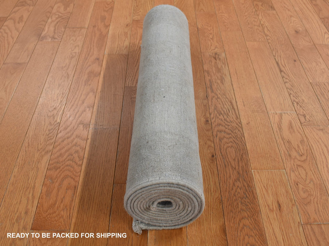 2'7" x 9'10" New Hand Knotted Grey Wool Runner Oriental Rug - MOA10287691