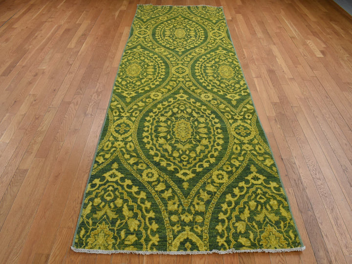 4'1" x 11'8" New Hand Knotted Overdyed Wool Runner Oriental Rug - MOA10287693