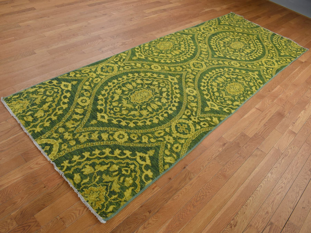 4'1" x 11'8" New Hand Knotted Overdyed Wool Runner Oriental Rug - MOA10287693