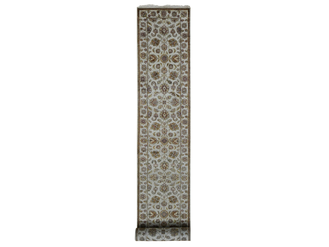 2'7" x 16'0" New Hand Knotted Ivory Wool & Silk Runner Oriental Rug - MOA10287694