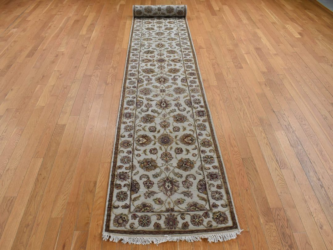 2'7" x 16'0" New Hand Knotted Ivory Wool & Silk Runner Oriental Rug - MOA10287694