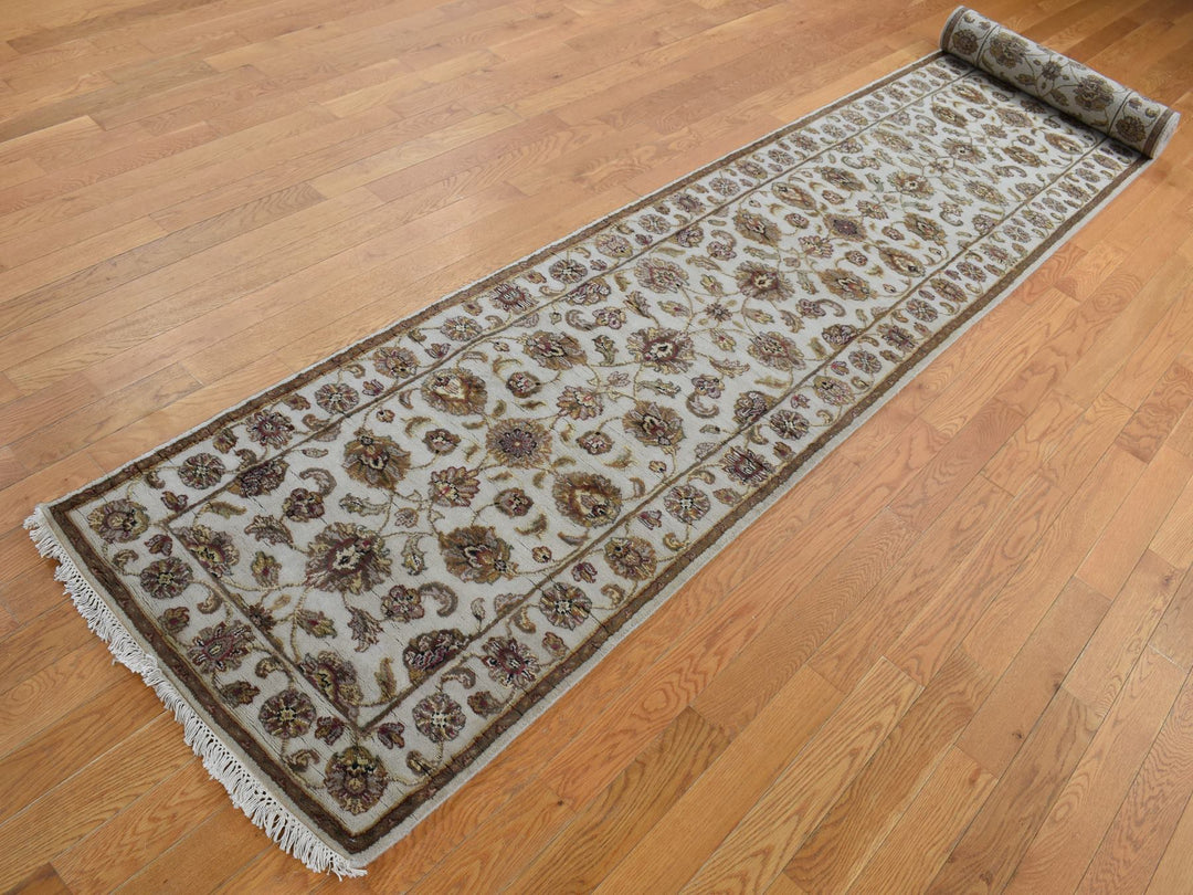2'7" x 16'0" New Hand Knotted Ivory Wool & Silk Runner Oriental Rug - MOA10287694