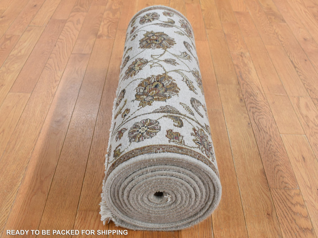 2'7" x 16'0" New Hand Knotted Ivory Wool & Silk Runner Oriental Rug - MOA10287694